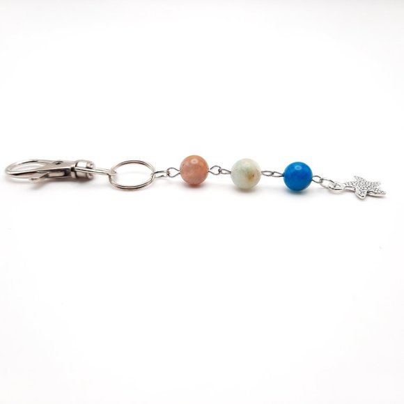 Starfish Agate Sunstone Amazonite Chakra Gemstone Keychain Handmade Accessory - Picture 3 of 8